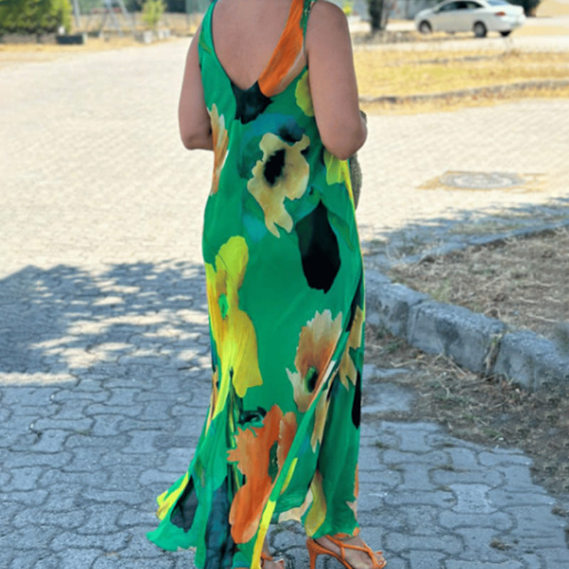 Maxikleid mit Blumenprint | Ärmellos | Luftiger Fall