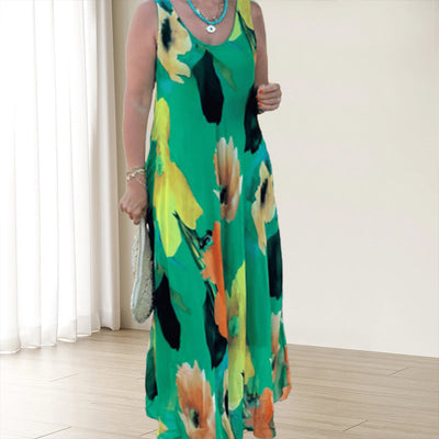 Maxikleid mit Blumenprint | Ärmellos | Luftiger Fall