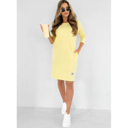 Sky | Damen Sweatkleid 3/4 Ärmel Rundhals Mini Freizeitkleid – Gelb
