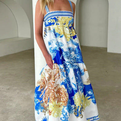 Maxikleid mit Spaghettiträgern | Blumenmuster | Luftige Weite