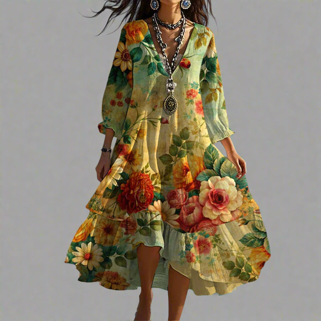 Elina | Boho Maxikleid mit Blumenprint