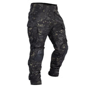 Herren Multicam Tactical Kampfhose Mit Knieschützern – Robuste Cargo Hose – Camo-Schwarz