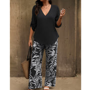 Aivella | Elegantes Damen-Set mit Musterhose – Schwarz