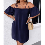 Alissia - Luftiges schulterfreies Kleid – Marineblau