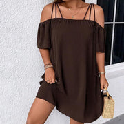 Alissia - Luftiges schulterfreies Kleid – Braun