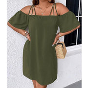 Alissia - Luftiges schulterfreies Kleid – Grün