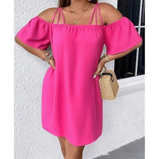 Alissia - Luftiges schulterfreies Kleid – Rosa
