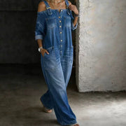Neralyn - Gewaschener Denim-Overall mit Taschen – Dunkelblau