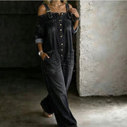Neralyn - Gewaschener Denim-Overall mit Taschen – Schwarz