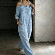 Neralyn - Gewaschener Denim-Overall mit Taschen – Hellblau