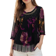Flexiesa | Florale Tunikabluse mit transparenten Ärmeln – Lila