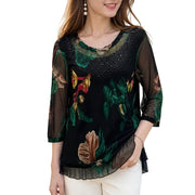 Flexiesa | Florale Tunikabluse mit transparenten Ärmeln – Grün