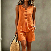 Astrid - Luftiger Leinen-Zweiteiler mit Top und Shorts – Orange
