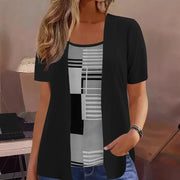 Celiora - Moderner bedruckter Zweiteiler aus Cardigan und Bluse – Schwarz