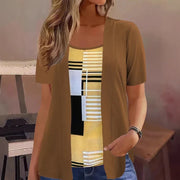Celiora - Moderner bedruckter Zweiteiler aus Cardigan und Bluse – Khaki