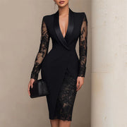 Saravelle - Elegantes Midikleid mit Spitzenärmeln – Schwarz