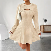 Mirellia - Strick-Minikleid mit Kapuze – Aprikose