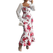 Noevalle - weich anfühlendes florales Meerjungfrau-Kleid – Rot