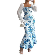 Noevalle - weich anfühlendes florales Meerjungfrau-Kleid – Hellblau