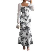 Noevalle - weich anfühlendes florales Meerjungfrau-Kleid – Schwarz