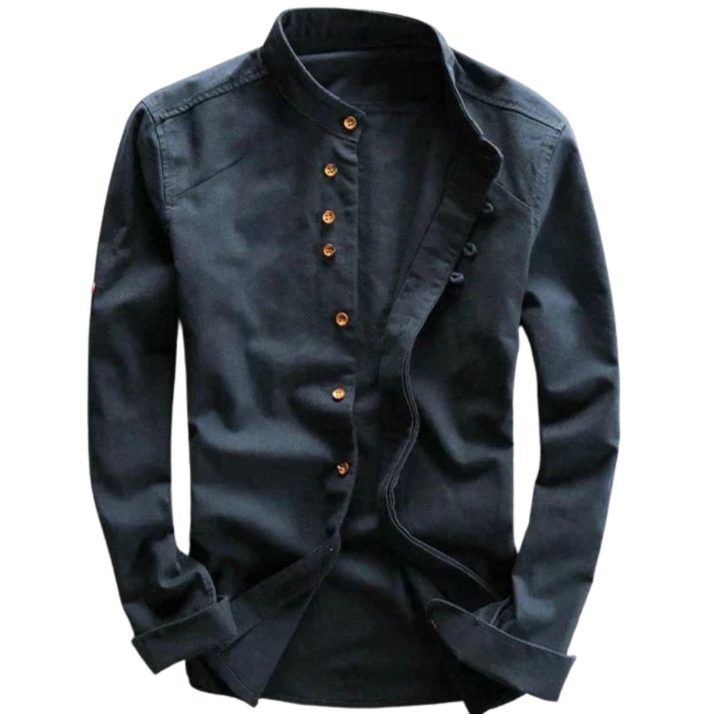 Langärmeliges Button-Down-Hemd mit Mandarinenkragen für Männer