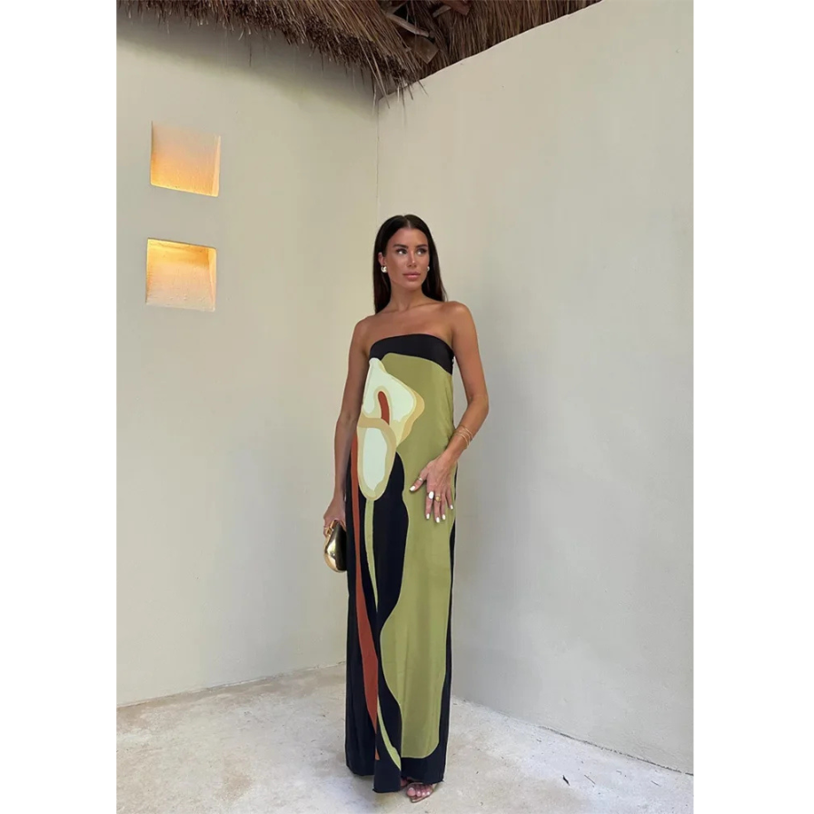 Trägerloses Maxikleid mit Blumenmuster für Frauen