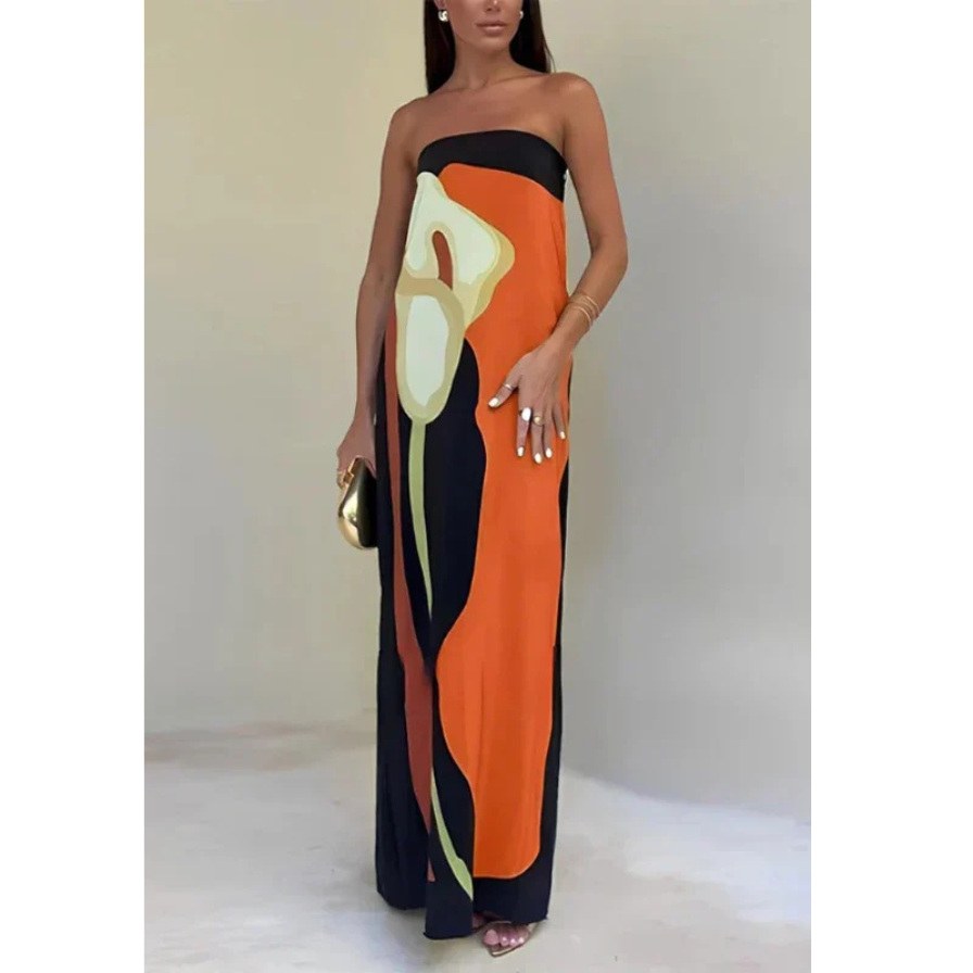 Trägerloses Maxikleid mit Blumenmuster für Frauen