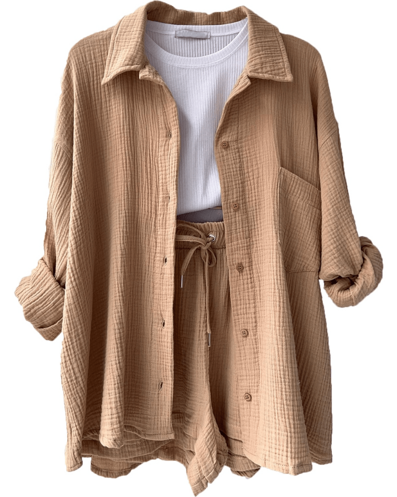 Zweiteiliges Damen Sommer Outfit mit Hemd und Hose – Mila