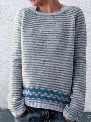 Svanhildr | Damen Strickpullover Streifen Rundhals – Blau