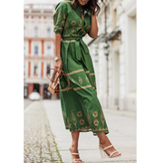 Svea | Damen Sommer Boho Midikleid – Grün