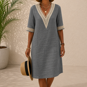 Svetlana | Damen Stilvolles Sommerkleid Midi Boho Modern – Grau