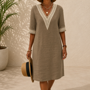 Svetlana | Damen Stilvolles Sommerkleid Midi Boho Modern – Khaki