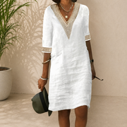Svetlana | Damen Stilvolles Sommerkleid Midi Boho Modern – Weiß