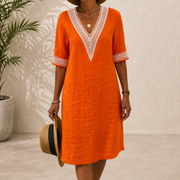 Svetlana | Damen Stilvolles Sommerkleid Midi Boho Modern – Orange