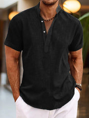 Daniel | Herren Sommer Henley Kurzarm Shirt – Schwarz