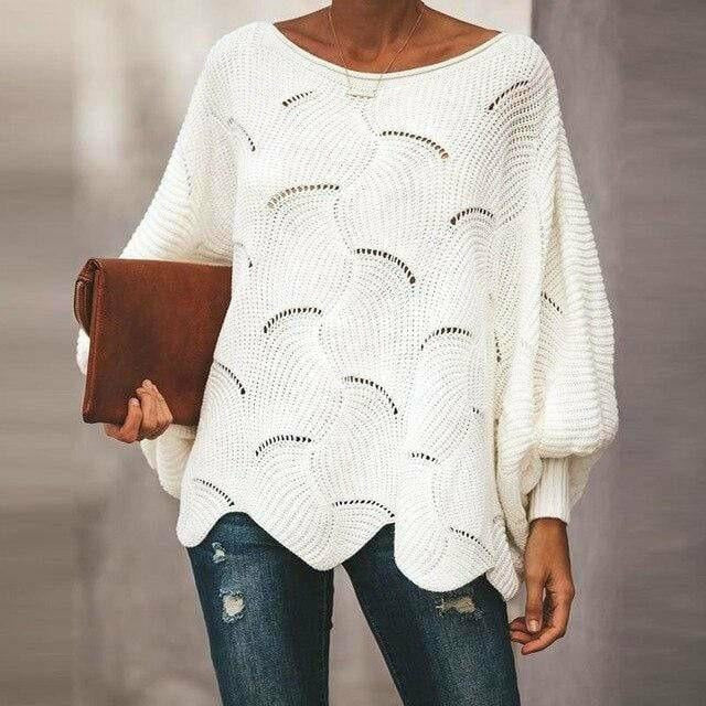 Oversize-Strickpullover | Rundhalsausschnitt | Wellen-Lochmuster