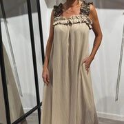 Tabea | Damen Ärmelloses Kleid Taschen – Lässiges Casual Sommerkleid Strand 2026 – Khaki