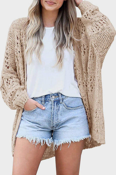 Strickjacke mit Lochmuster | Oversize-Stil | Offene Front