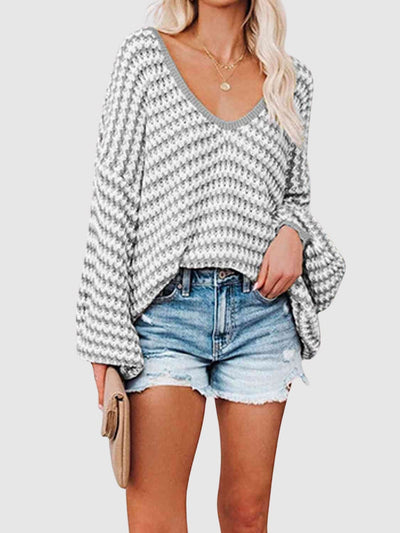 Strickpullover mit V-Ausschnitt | Oversize | Strukturierte Maschen