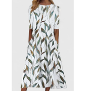 Tia | Damen Baumwoll Midikleid Mit Blumenmuster – Grün
