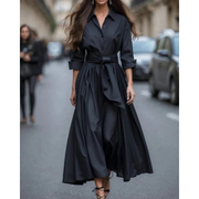 Tilda | Damen Stilvolles Maxi Hemdblusenkleid – Schwarz