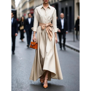 Tilda | Damen Stilvolles Maxi Hemdblusenkleid – Beige