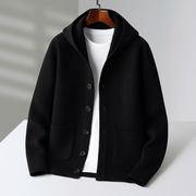 Torben | Herren Strickjacke mit Kapuze Cardigan – Schwarz