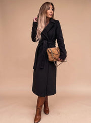 Charlotte | Trenchcoat Damen Eleganter Langer Mantel mit Bindegürtel Reverskragen – Schwarz