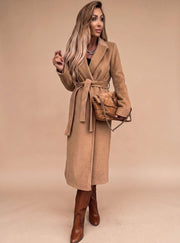 Charlotte | Trenchcoat Damen Eleganter Langer Mantel mit Bindegürtel Reverskragen – Aprikose