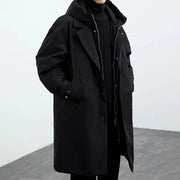 Trenchcoat Herren Lang Mit Kapuze – Schwarz