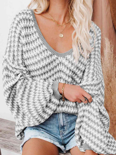 Strickpullover mit V-Ausschnitt | Oversize | Strukturierte Maschen