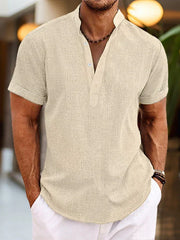 Daniel | Herren Sommer Henley Kurzarm Shirt – Khaki