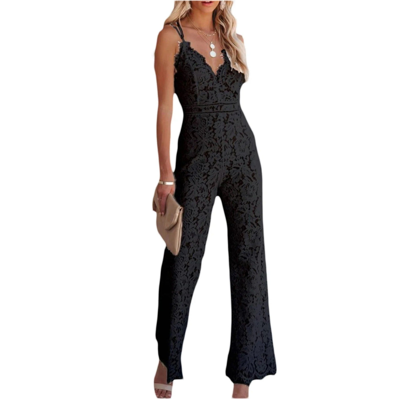 Figurbetonter Damen Jumpsuit mit Blumenmuster und Rückenausschnitt - SpitzenBlüte