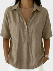 Alaira - Bluse mit V-Ausschnitt und weichem Griff – Khaki